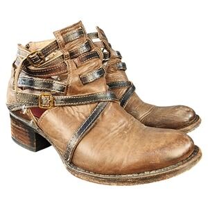 Freebird By Steven Stair Brown Leather Strappy Buckle Ankle Boots Women Size 6M